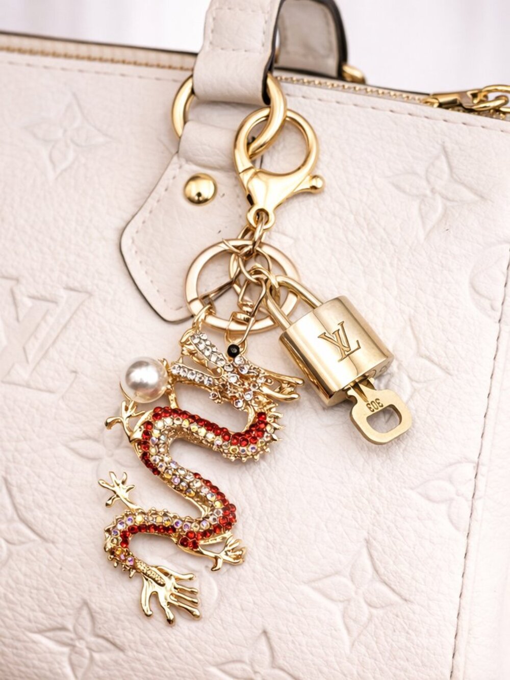 LV Gold Padlock Authentic 🔑 Luxury Bag Charm w/ Unbranded Dragon Keychain